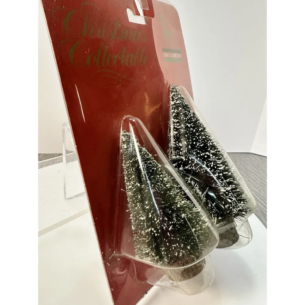 Christmas Frosted Mini Sisel Tree - Snow Pine Tree Winter Flocked Set NOS Vtg